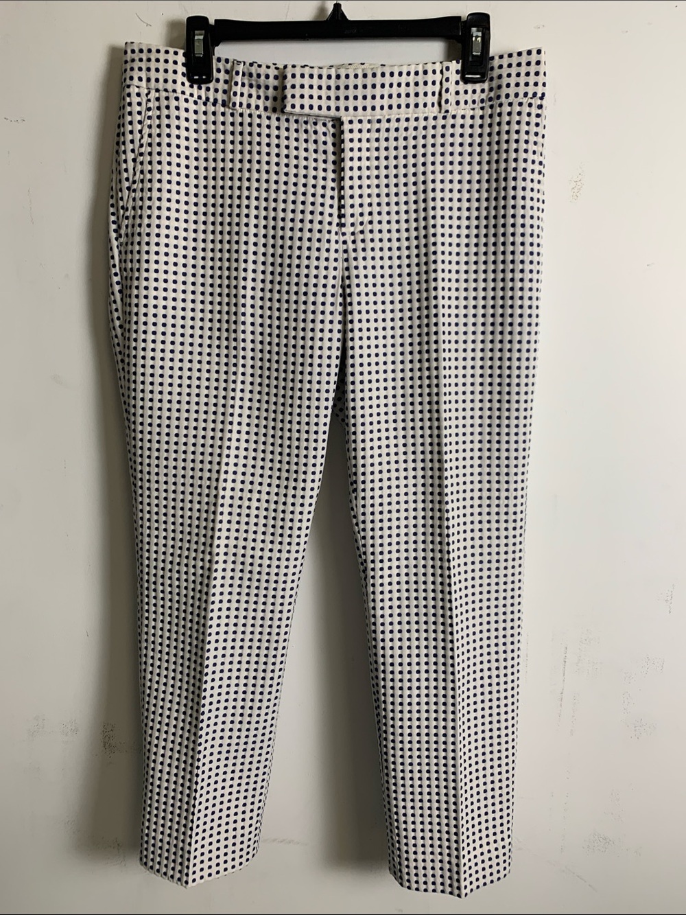 Banana Republic White Straight-Leg Pants with Navy Dot Print